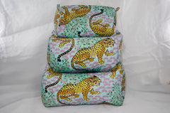 Bags & Travel – Hand-Printed Recycled Cotton Cosmetic Bag Trio (Sherbet Safari)