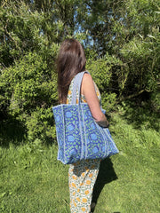 Bags & Travel – Hand-Printed Recycled Cotton Tote Bag (Lotus Lake)
