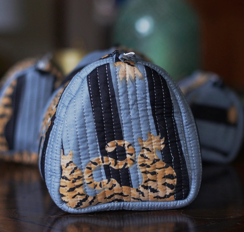 Cosmetic Bag – Hand-Printed Recycled Cotton Cosmetic Bag Trio (Twilight Tiger)