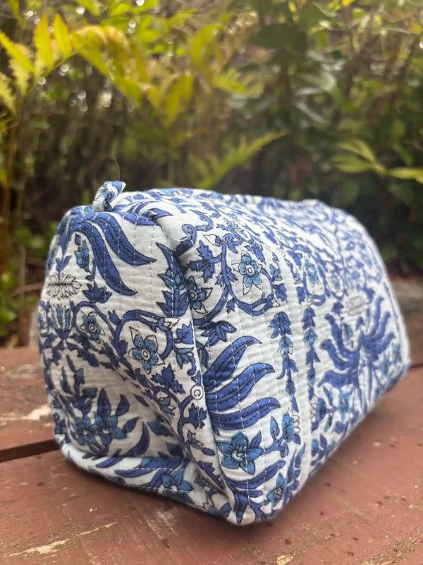 Bags & Travel – Hand-Printed Recycled Cotton Cosmetic Bag Trio (Jodhpur Sky)