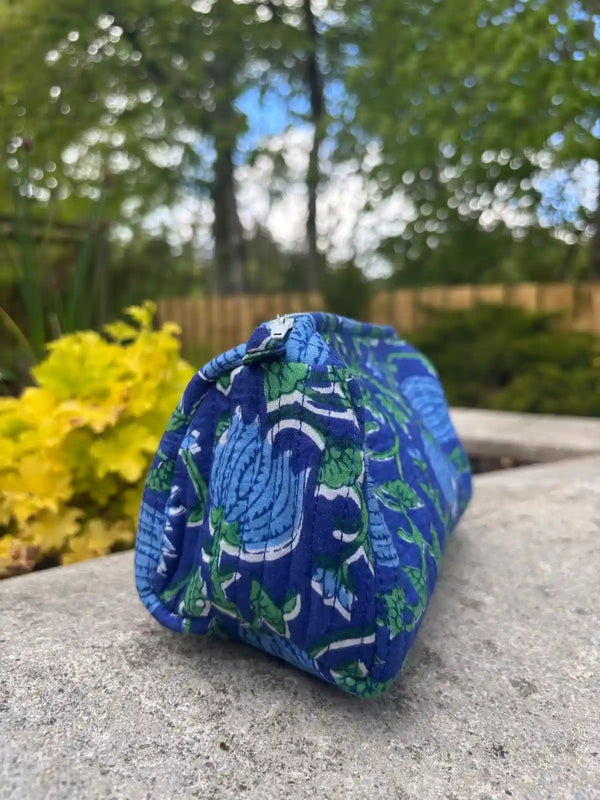 Bags & Travel – Hand-Printed Recycled Cotton Cosmetic Bag Trio (Lotus Lake)