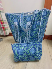 Bags & Travel – Hand-Printed Recycled Cotton Cosmetic Bag Trio (Lotus Lake)