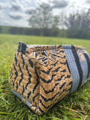 Bags & Travel – Hand-Printed Recycled Cotton Cosmetic Bag Trio (Twilight Tiger)