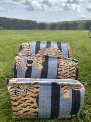 Bags & Travel – Hand-Printed Recycled Cotton Cosmetic Bag Trio (Twilight Tiger)
