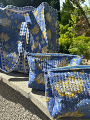 Bags & Travel – Hand-Printed Recycled Cotton Cosmetic Bag Trio (Coastal Citron)