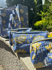 Bags & Travel – Hand-Printed Recycled Cotton Cosmetic Bag Trio (Coastal Citron)