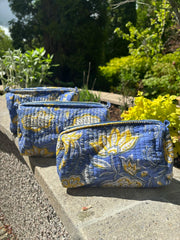 Bags & Travel – Hand-Printed Recycled Cotton Cosmetic Bag Trio (Coastal Citron)