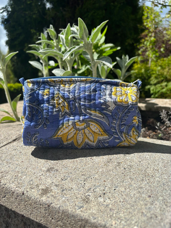 Bags & Travel – Hand-Printed Recycled Cotton Cosmetic Bag Trio (Coastal Citron)