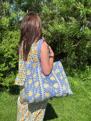 Bags & Travel – Hand-Printed Recycled Cotton Tote Bag (Coastal Citron)