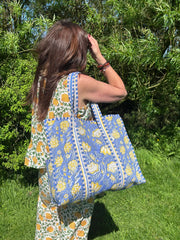Bags & Travel – Hand-Printed Recycled Cotton Tote Bag (Coastal Citron)