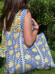 Bags & Travel – Hand-Printed Recycled Cotton Tote Bag (Coastal Citron)