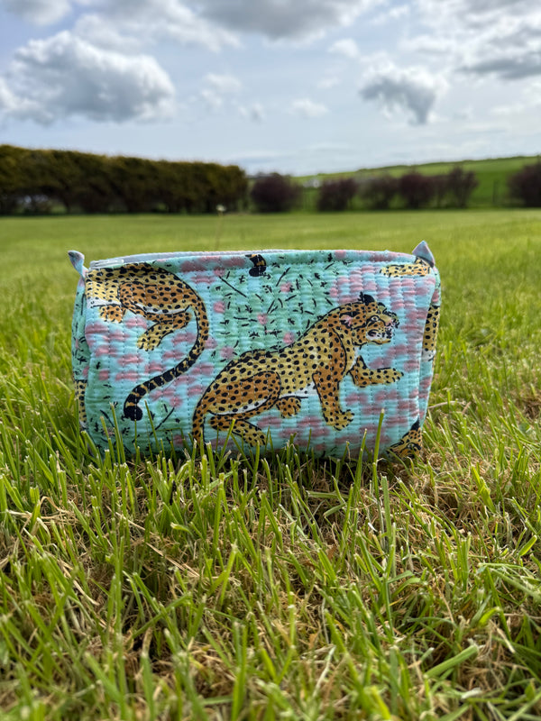 Bags & Travel – Hand-Printed Recycled Cotton Cosmetic Bag Trio (Sherbet Safari)
