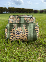 Bags & Travel – Hand-Printed Recycled Cotton Cosmetic Bag Trio (Emerald Indie)