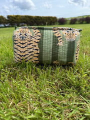 Bags & Travel – Hand-Printed Recycled Cotton Cosmetic Bag Trio (Emerald Indie)