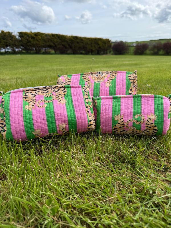 Bags & Travel – Hand-Printed Recycled Cotton Cosmetic Bag Trio (Jaipur Jungle)