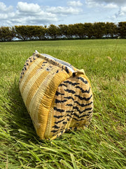 Bags & Travel – Hand-Printed Recycled Cotton Cosmetic Bag Trio (Saffron Stripe)