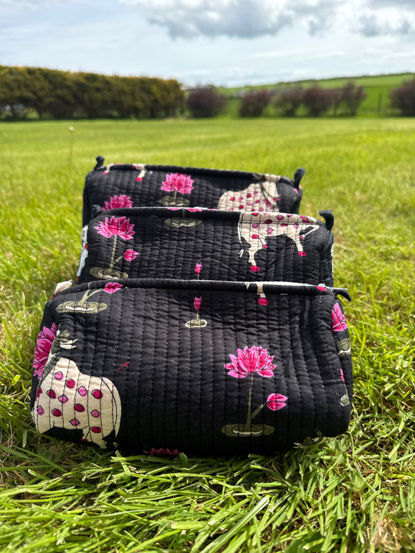 Bags & Travel – Hand-Printed Recycled Cotton Cosmetic Bag Trio (Midnight Lotus)