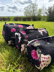 Bags & Travel – Hand-Printed Recycled Cotton Cosmetic Bag Trio (Midnight Lotus)