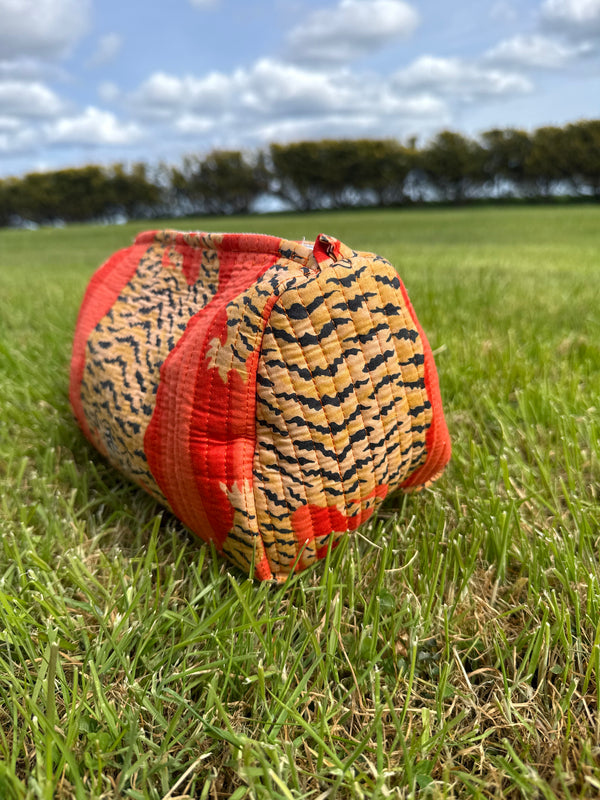 Bags & Travel – Hand-Printed Recycled Cotton Cosmetic Bag Trio (Wild Sunset)