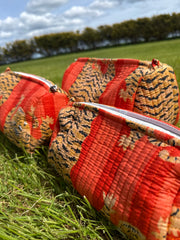 Bags & Travel – Hand-Printed Recycled Cotton Cosmetic Bag Trio (Wild Sunset)