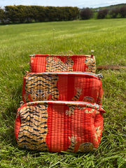 Bags & Travel – Hand-Printed Recycled Cotton Cosmetic Bag Trio (Wild Sunset)