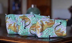 Bags & Travel – Hand-Printed Recycled Cotton Cosmetic Bag Trio (Sherbet Safari)