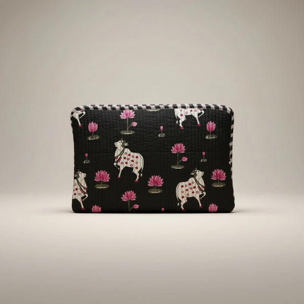 Tech & Lifestyle – Hand-Printed Recycled Cotton Laptop Covers (Midnight Lotus)