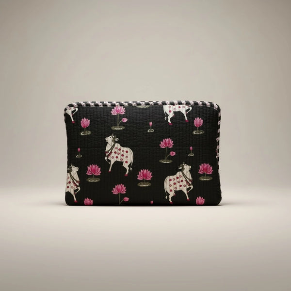 Tech & Lifestyle – Hand-Printed Recycled Cotton Laptop Covers (Midnight Lotus)