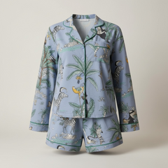 Sleepwear & Pyjamas – Hand-Printed Recycled Cotton 3 Piece Pyjama set (Blue Bharat)
