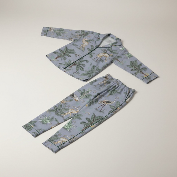 Sleepwear & Pyjamas – Hand-Printed Recycled Cotton 3 Piece Pyjama set (Blue Bharat)
