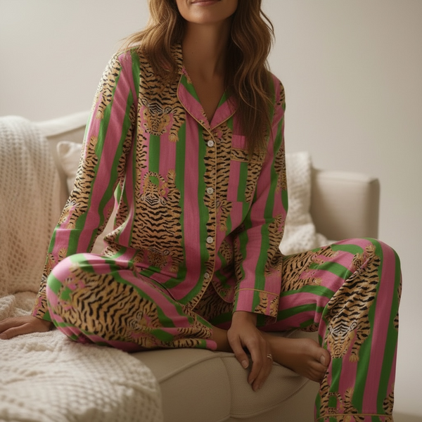 Sleepwear & Pyjamas – Hand-Printed Recycled Cotton 2 Piece Pyjama set (Top and Trouser) (Jaipur Jungle)