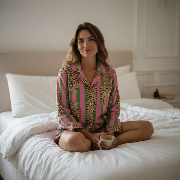 Sleepwear & Pyjamas – Hand-Printed Recycled Cotton 2 Piece Pyjama set (Top and Shorts) (Jaipur Jungle)