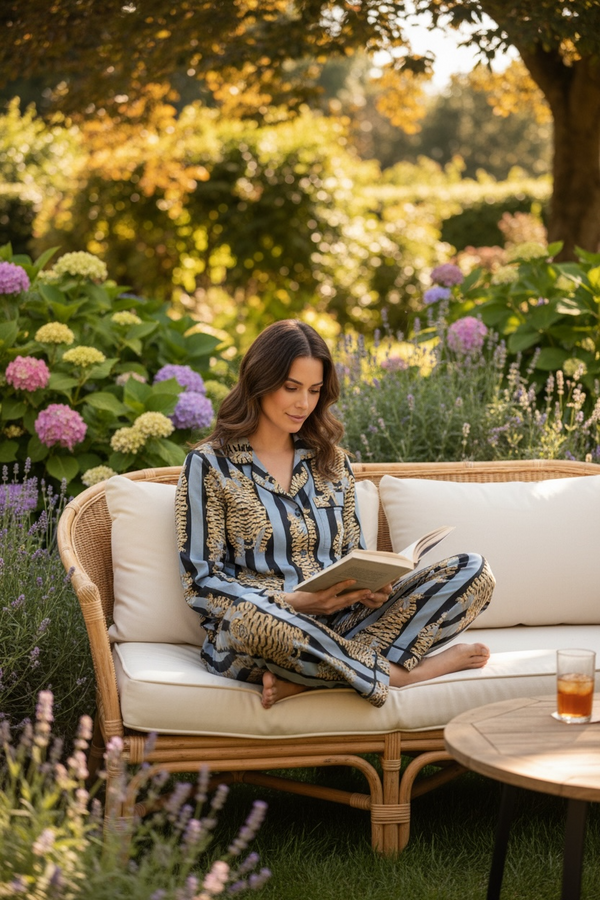 Sleepwear & Pyjamas – Hand-Printed Recycled Cotton 3 Piece Pyjama Set (Twilight Tiger)