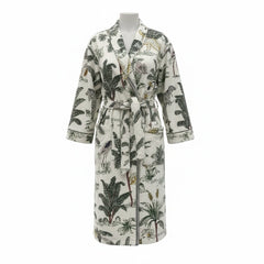 The Velvet Edit  – Hand-Printed Recycled Cotton Bath Robes (Jungle Jasmine)