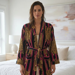 The Velvet Edit  – Hand-Printed Recycled Cotton Bath Robes (Magenta Maharani)
