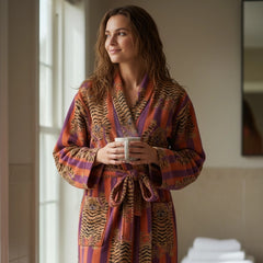 The Velvet Edit  – Hand-Printed Recycled Cotton Bath Robes (Orchid Ember)