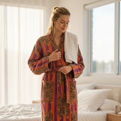 The Velvet Edit  – Hand-Printed Recycled Cotton Bath Robes (Orchid Ember)