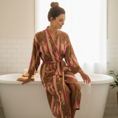 The Velvet Edit  – Hand-Printed Recycled Cotton Bath Robes (Saffron Sorbet)