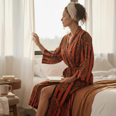 The Velvet Edit  – Hand-Printed Recycled Cotton Bath Robes (Tiger Fire)