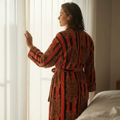 The Velvet Edit  – Hand-Printed Recycled Cotton Bath Robes (Tiger Fire)