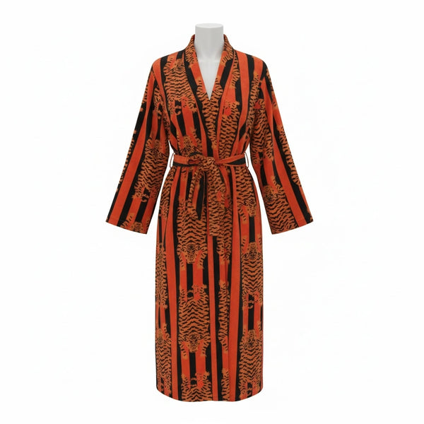 The Velvet Edit  – Hand-Printed Recycled Cotton Bath Robes (Tiger Fire)