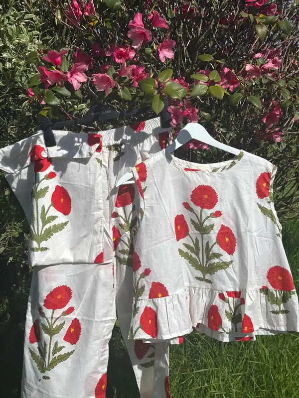 The Summer Breeze Peplum & Trouser Set (Scarlet Solstice)