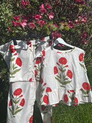The Summer Breeze Peplum & Trouser Set (Scarlet Solstice)