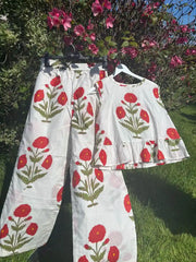 The Summer Breeze Peplum & Trouser Set (Scarlet Solstice)