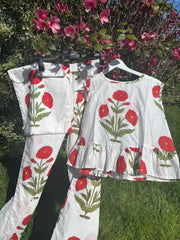 The Summer Breeze Peplum & Trouser Set (Scarlet Solstice)