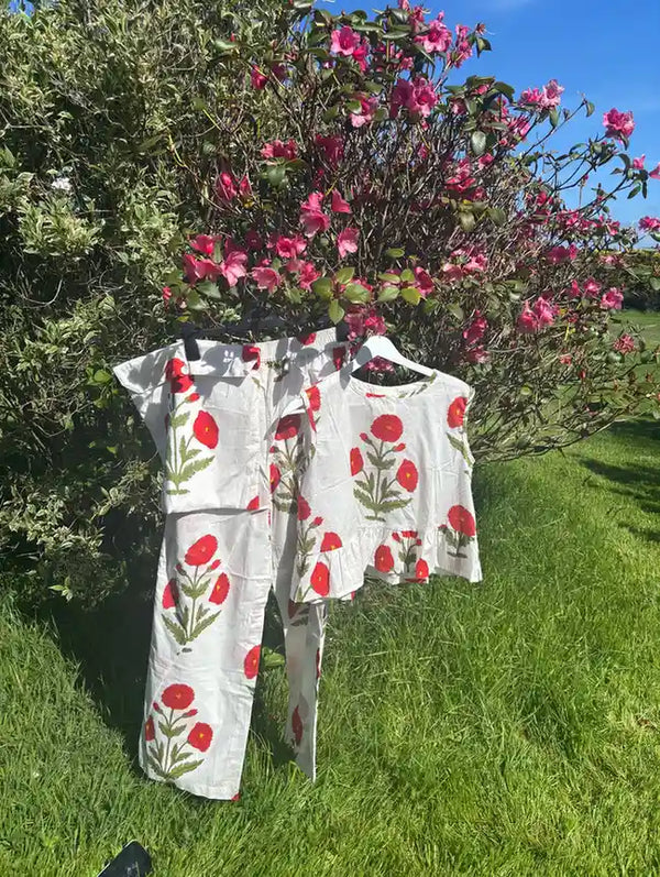 The Summer Breeze Peplum & Trouser Set (Scarlet Solstice)