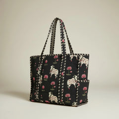 Bags & Travel – Hand-Printed Recycled Cotton Tote Bag (Midnight Lotus)