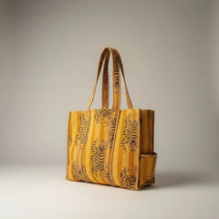 Bags & Travel – Hand-Printed Recycled Cotton Tote Bag (Saffron Stripe)