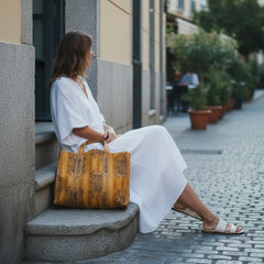 Bags & Travel – Hand-Printed Recycled Cotton Tote Bag (Saffron Stripe)