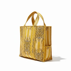 Bags & Travel – Hand-Printed Recycled Cotton Tote Bag (Saffron Stripe)